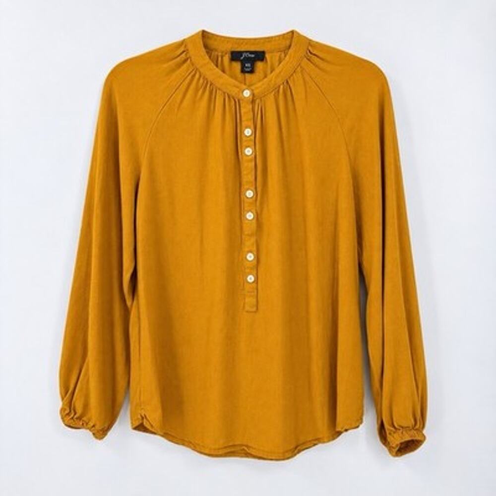 J Crew Womens Long-sleeve Drapey Popover Button Top Oversized XS Goldenrod